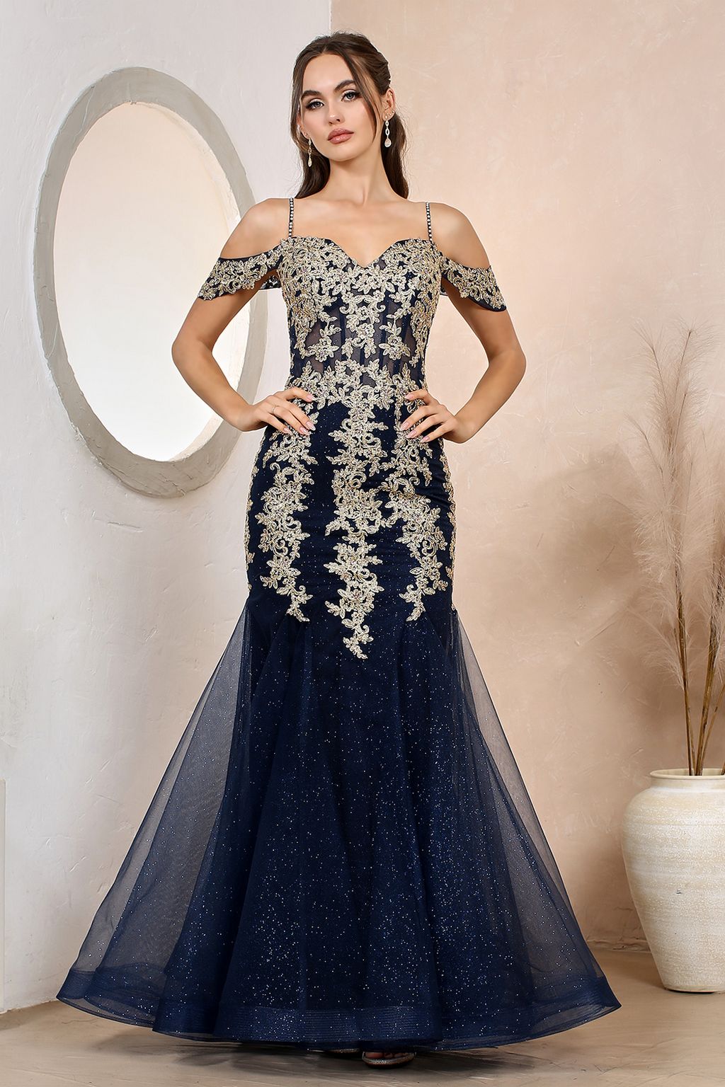 Prom Dresses Prom Mermaid Long Formal Applique Dress Navy/Gold