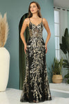 Prom Dresses Long Fitted Glitter Applique Corset Prom Dress Black/Gold