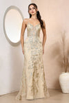 Prom Dresses Long Fitted Glitter Applique Corset Prom Dress Champagne/Gold