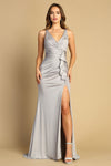 Prom Dresses Long Fitted Formal Pleated Slit Prom Dress Silver