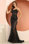 Prom Dresses Prom Fitted Slit Long Glitter Print Formal DressBlack