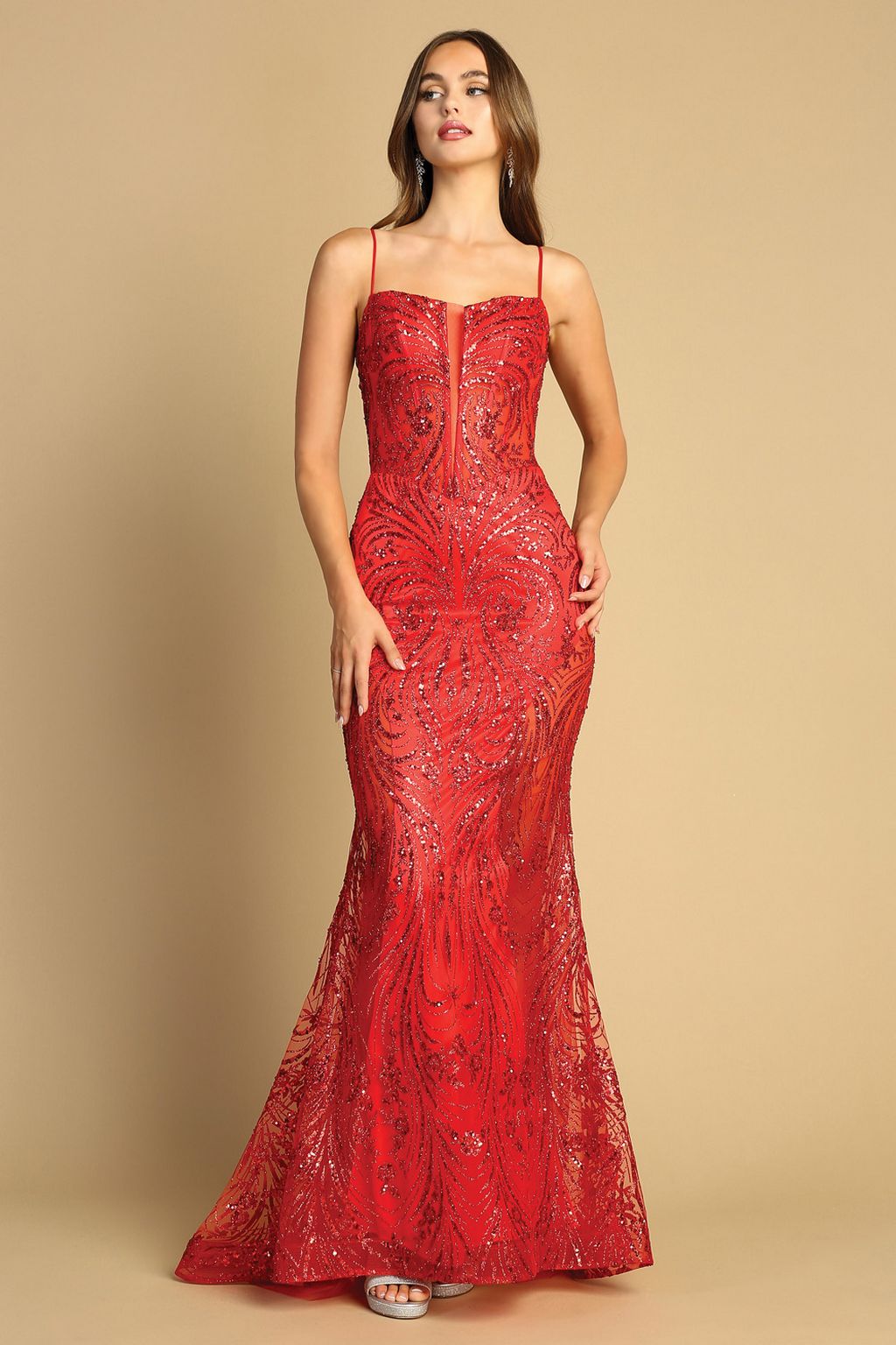 Prom Dresses Prom Fitted Slit Long Glitter Print Formal Dress Red