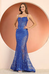 Prom Dresses Prom Fitted Slit Long Glitter Print Formal Dress Royal Blue
