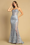 Prom Dresses Prom Fitted Slit Long Glitter Print Formal Dress Smoky Blue