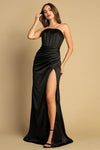 Prom Dresses Long Formal Slit Ruched Prom Dress Black