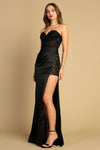 Prom Dresses Long Prom Fitted Beaded Lace Applique Slit Formal Dress Black