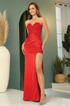 Prom Dresses Long Prom Fitted Beaded Lace Applique Slit Formal Dress Red