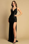 Prom Dresses Fitted Long Formal Ruched Slit Prom Dress Black