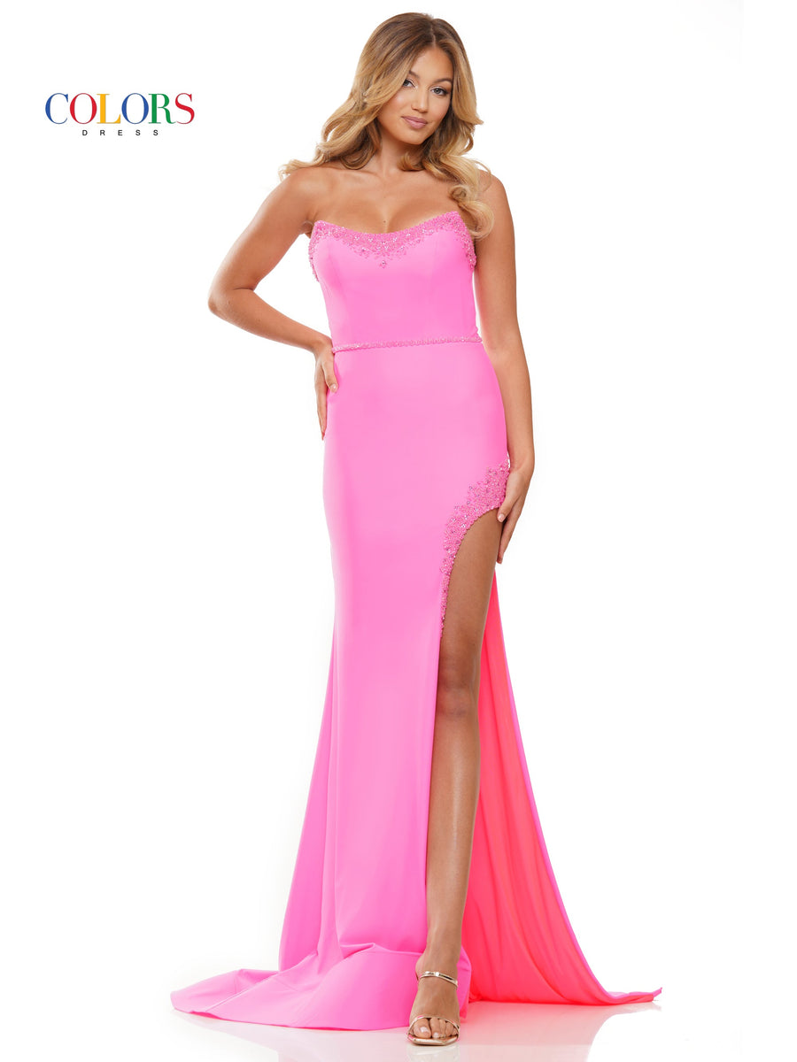Prom Dresses Formal Strapless Fitted Prom Long Dress Hot Pink