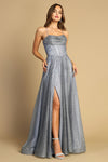 Prom Dresses A Line Long Corset Formal Glitter Prom Dress Smoky Blue