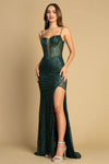 Prom Dresses Fitted Glitter Print Long Formal Prom Dress Dark Emerald