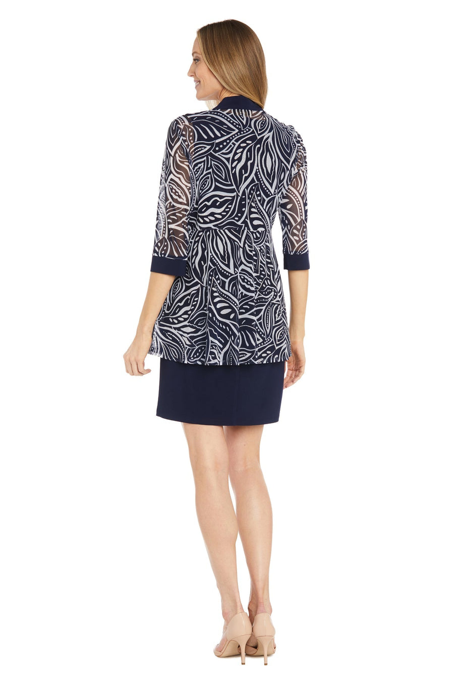 Mother of the Bride Dresses Short Printed Jacket Mother of the Bride Petite Dress Navy/White/Gold