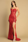 Prom Dresses Fitted Glitter Print Long Formal Prom Dress Red