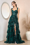 Prom Dresses Long Formal Sequin Applique Tiered A Line Prom Dress Emerald