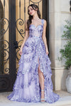 Prom Dresses Long Formal Sequin Applique Tiered A Line Prom Dress Lilac