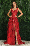 Prom Dresses Long Formal Sequin Applique Tiered A Line Prom Dress Red