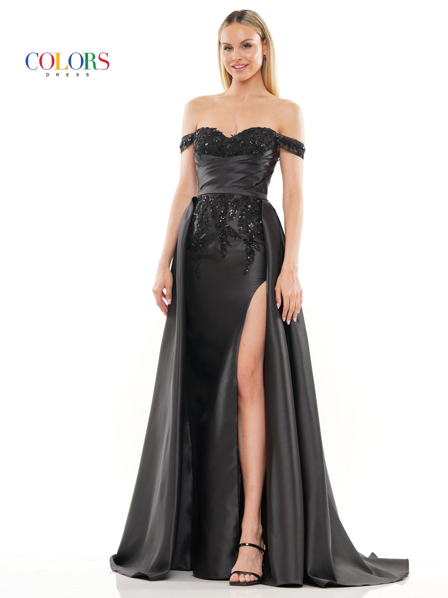 Prom Dresses Long Off Shoulder Satin Overskirt Prom Dress Black