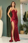 Prom Dresses Pleated Long Formal Slit Prom Dress Burgundy