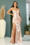 Prom Dresses Pleated Long Formal Slit Prom Dress Deep Champagne