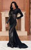 Formal Dresses Fitted Long Formal Long Sleeve Sequin Evening Dress Black