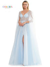 Prom Dresses Prom Long Glitter Mesh Ball Gown Light Blue