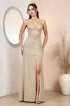Prom Dresses Long Prom Slit Glitter Fit Formal Dress  Champagne
