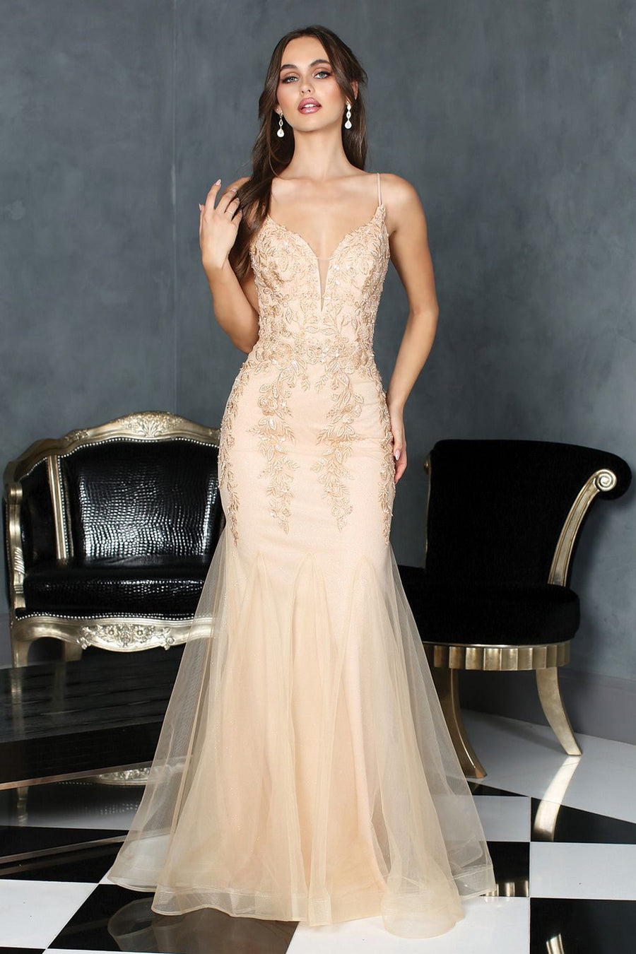 Prom Dresses Long Fitted Formal Prom Dress Champagne