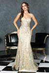 Prom Dresses Long Printed Glitter Prom Mermaid Formal Dress Champagne