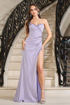 Prom Dresses Long Fitted Formal Beaded Applique Slit Prom Dress Lavender