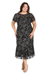 Plus Size Dresses Short Plus Size Floral Midi Cocktail Dress Black/Ivory