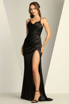 Prom Dresses Long Slit Formal Pleated Prom Dress  Black