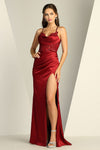 Prom Dresses Long Slit Formal Pleated Prom Dress  Burgundy