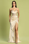 Prom Dresses Long Slit Formal Pleated Prom Dress  Champagne