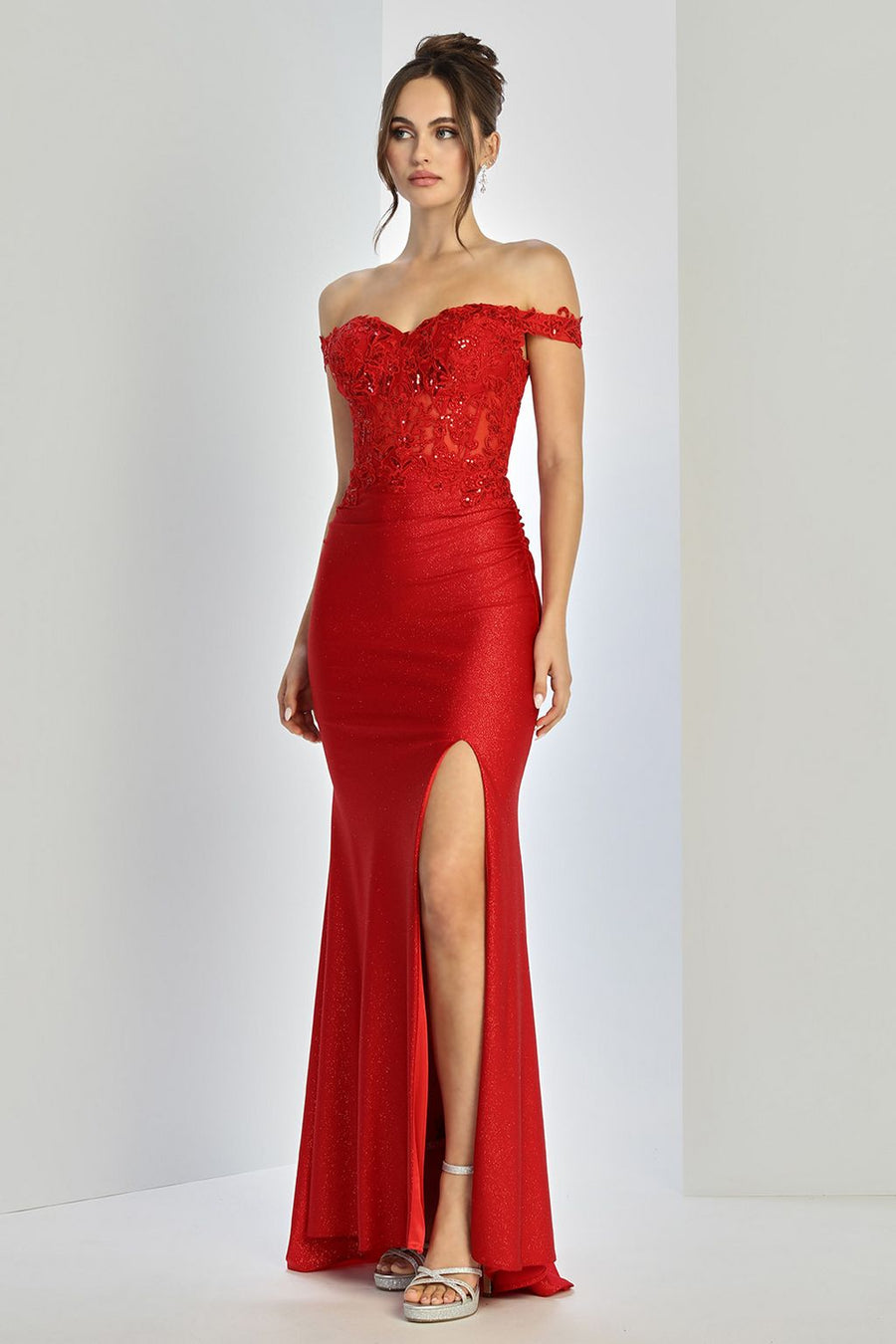 Prom Dresses Long Formal Fitted Lace Prom Dress Red