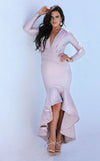 Formal Dresses Long Sleeve Fitted High Low Formal Dress Lilac