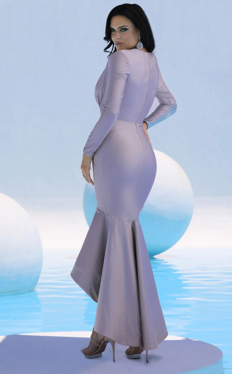 Formal Dresses Long Sleeve Fitted High Low Formal Dress Lilac
