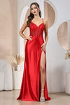 Prom Dresses Long Slit Lace Formal Prom Dress  Red