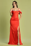 Prom Dresses Long Slit Evening Prom Formal Dress Sunset Red
