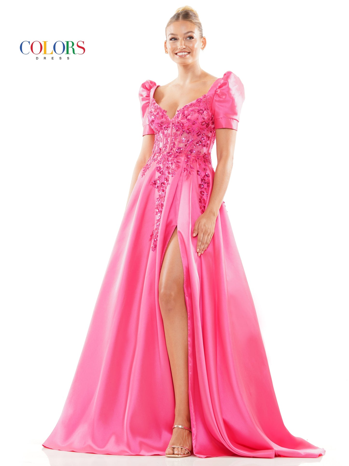 Prom Dresses Long Formal A Line Slit Prom Dress Hot Pink