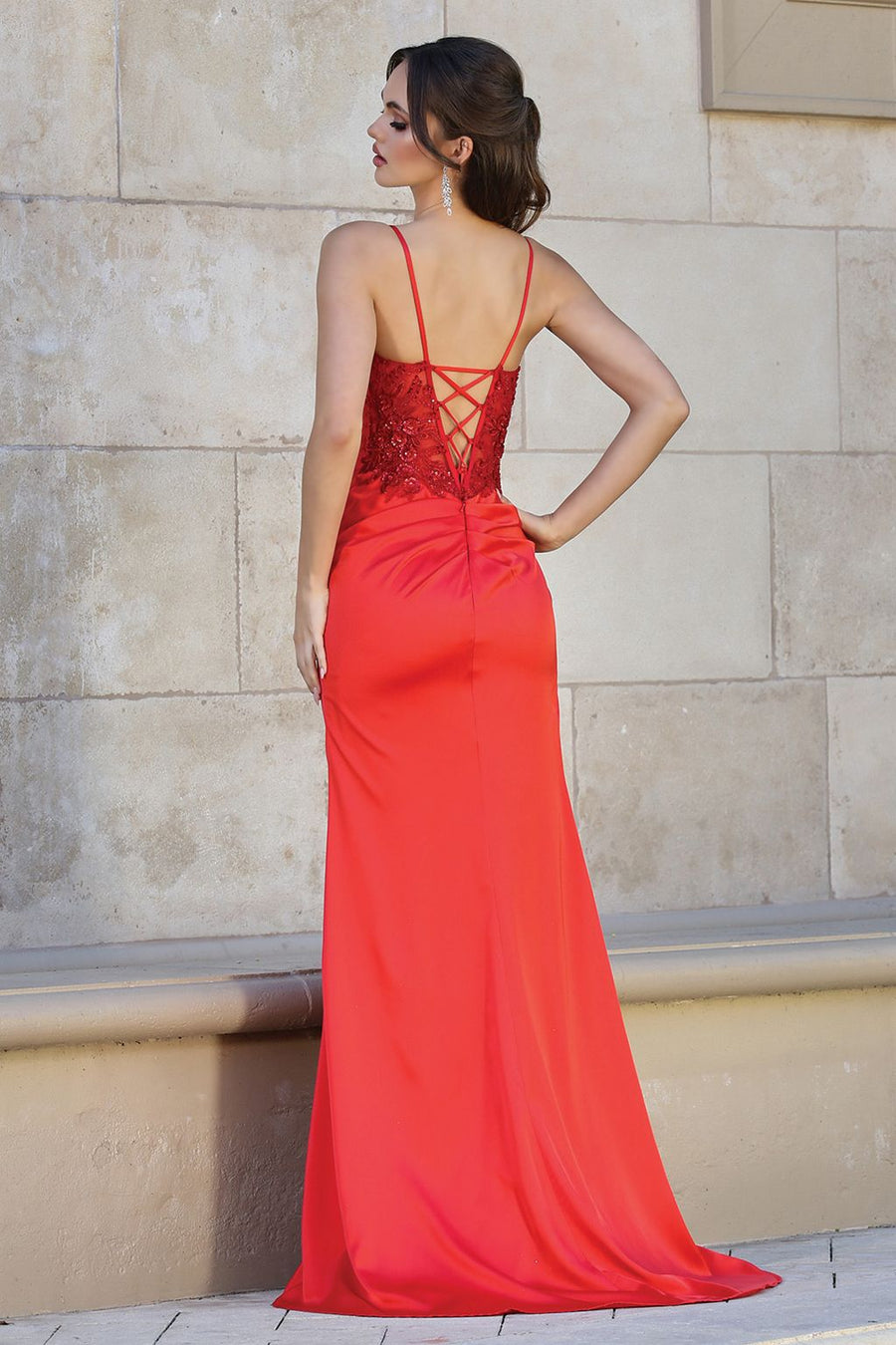 Prom Dresses Fitted Long Slit Formal Evening Prom Dress Sunset Red