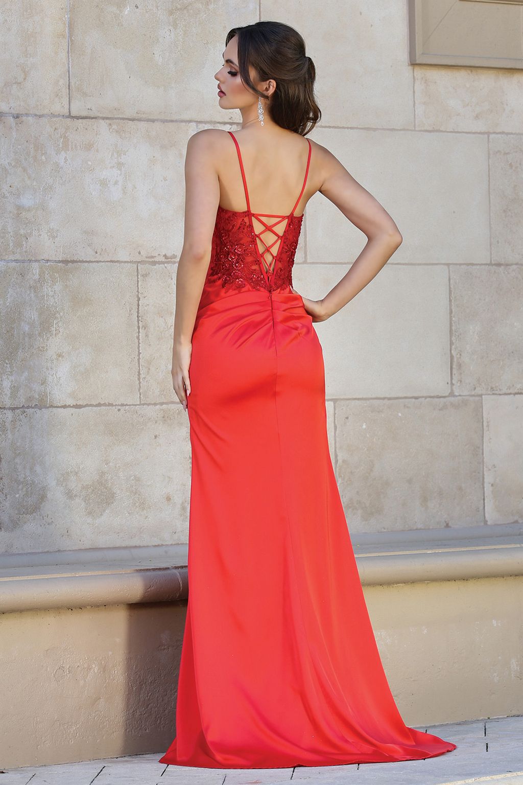 Prom Dresses Fitted Long Slit Formal Evening Prom Dress Sunset Red