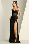 Prom Dresses Long Fitted Prom Slit Beaded Formal Dress Black