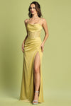 Prom Dresses Long Fitted Prom Slit Beaded Formal Dress Dusty Yellow