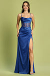 Prom Dresses Long Fitted Prom Slit Beaded Formal Dress Royal Blue