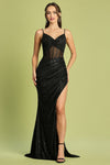 Prom Dresses Fitted Long Prom Slit Sequin Formal Evening Dress  Black