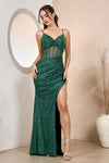 Prom Dresses Fitted Long Prom Slit Sequin Formal Evening Dress  Emerald