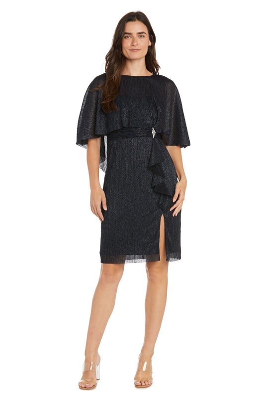 Cocktail Dresses Short Petite Ruffle Cocktail Caplet Dress Navy