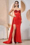 Prom Dresses Long Beaded Fit Prom Slit Formal Dress Red