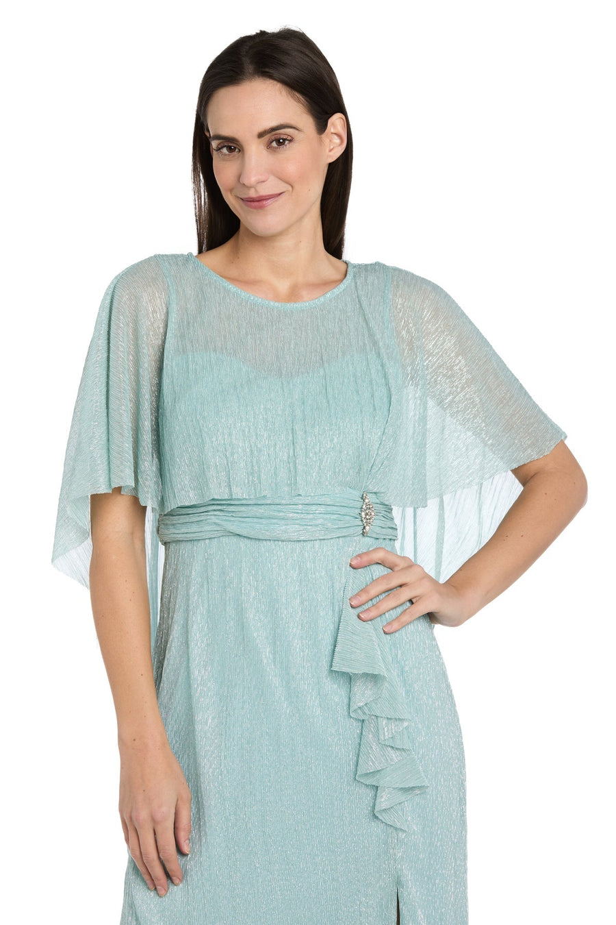 Cocktail Dresses Short Ruffle Cocktail Caplet Dress Seafoam