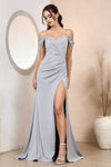 Prom Dresses Long Fitted Slit Formal Prom Dress Silver